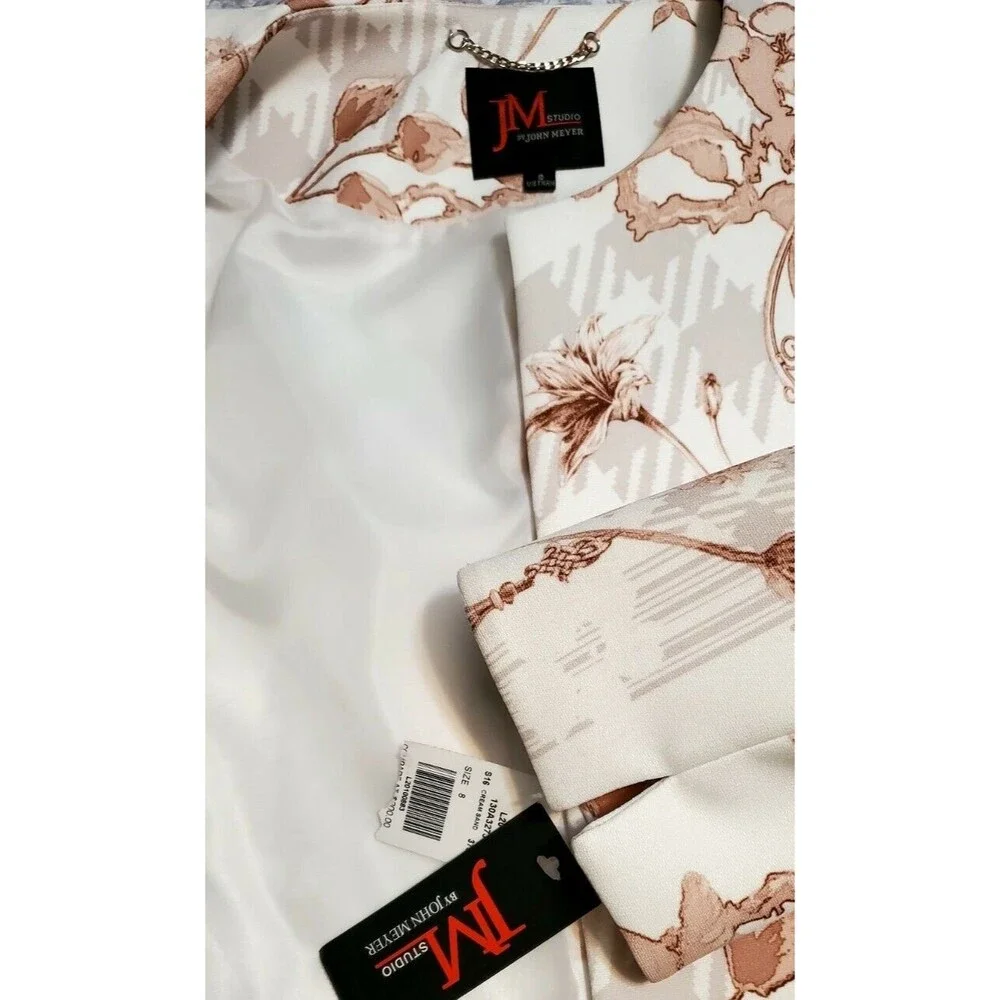 NWT JM Studio by John Meyer Womens Ivory Floral Blazer Coat Jacket Sz 8